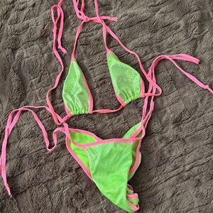 iHeartRaves Vibrant Green and Pink Bikini